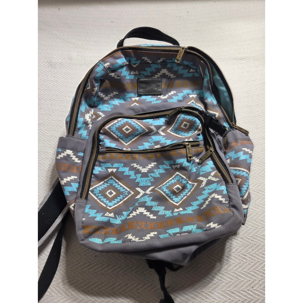 Kelty Backpack Southwest Geometric Print Gray Turquoise Multi Pocket Daypack